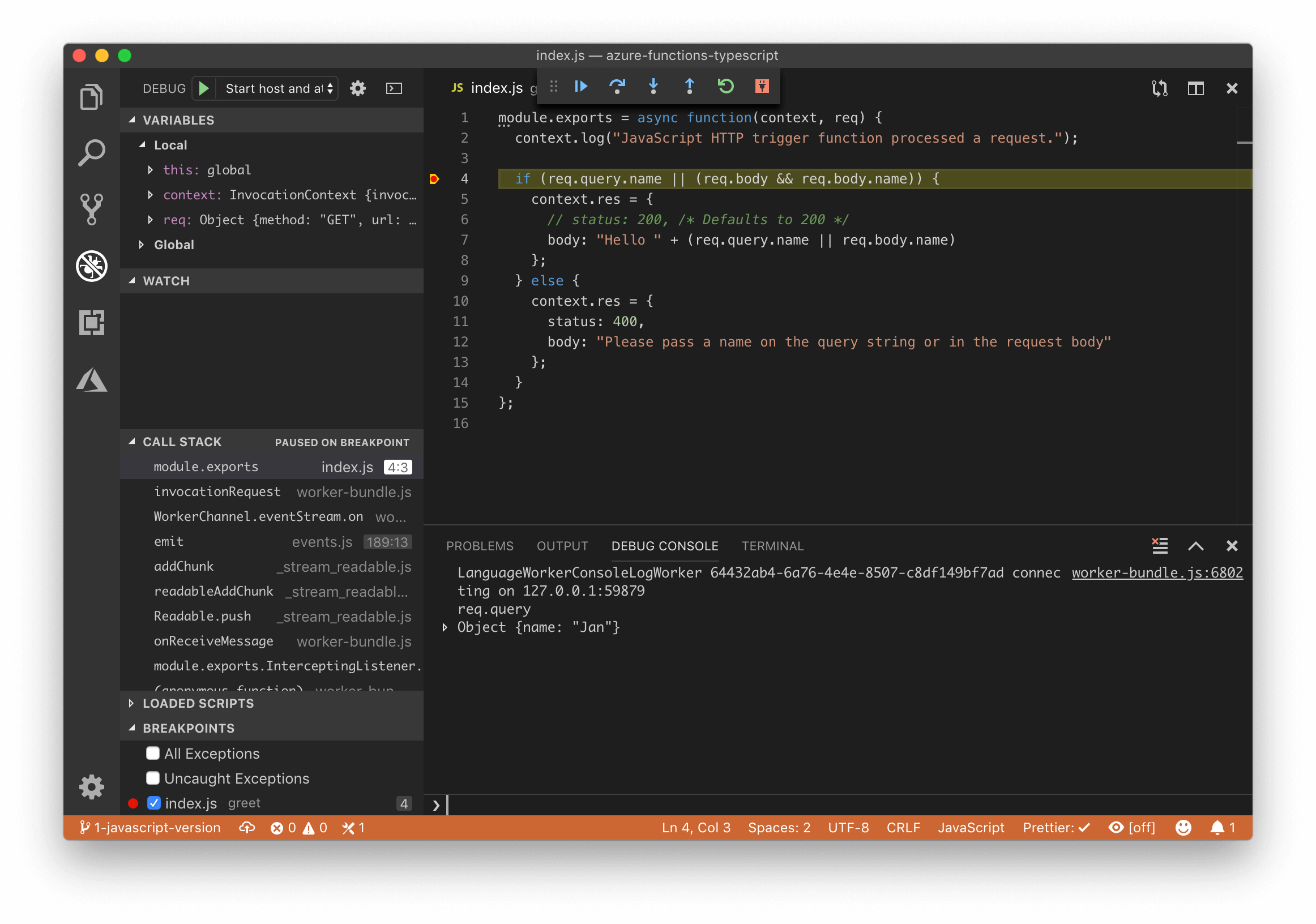 Hit a breakpoint in Visual Studio Code
